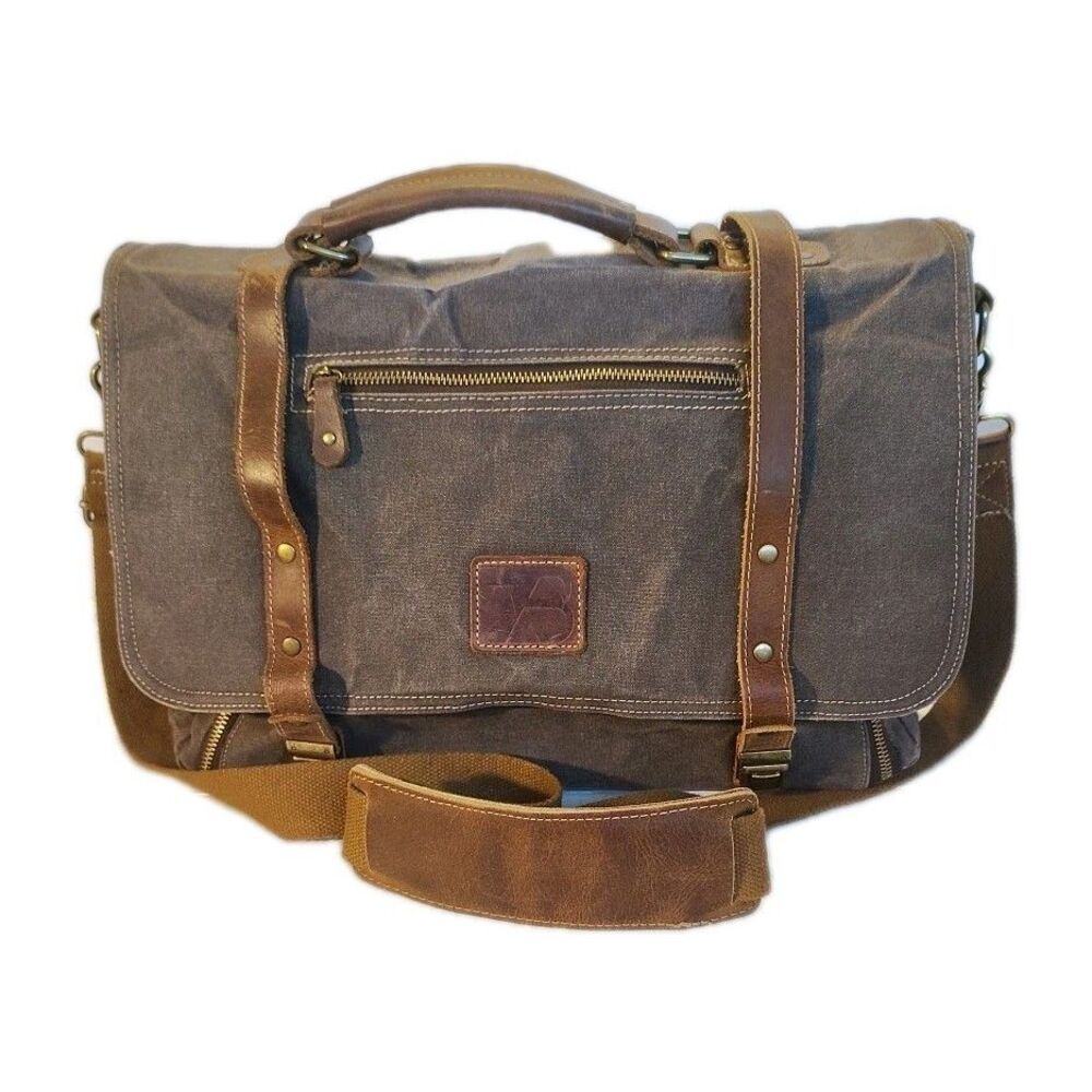 Canvas Shoulder Crossbody Bag Satchel 15.6" Waterproof 16 Storage Pockets Read